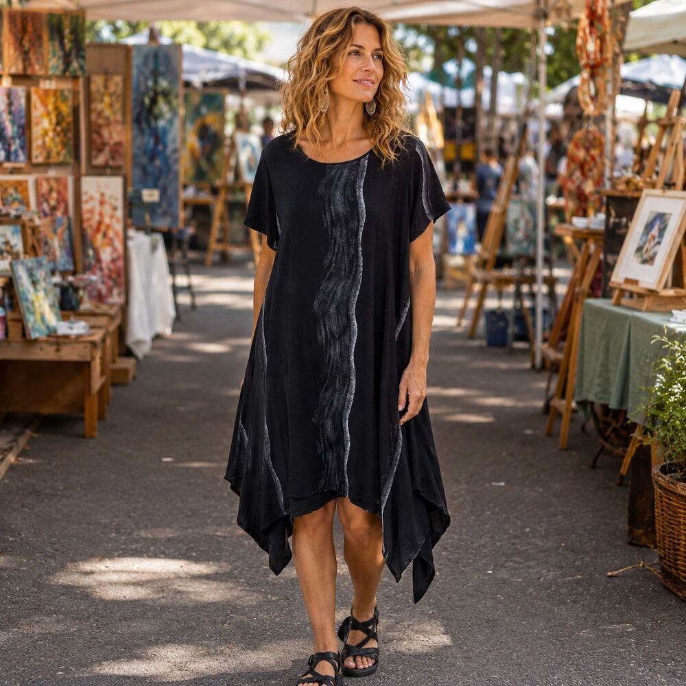 Handkerchief Hem Tunic Dress Oversized Asymmetrical Pockets Lagenlook Boho XL